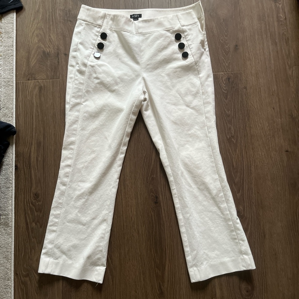 LOFT White Textured High-Waist Cropped Pants